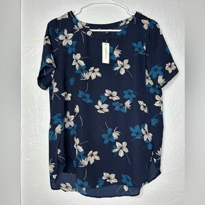 Banana Republic Navy Blue Floral Short Sleeve Top NWT XS Polyester